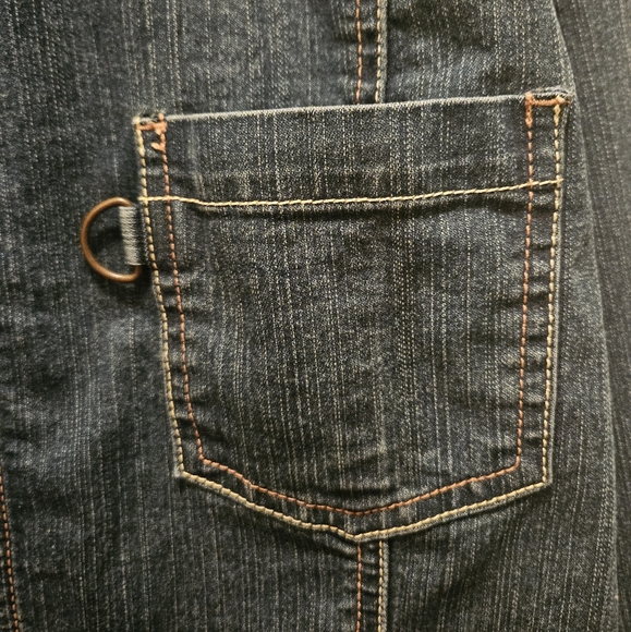 EXPRESS Denim Jacket / Cropped / Ruched Back / Zipper Sleeves - Picture 5 of 8